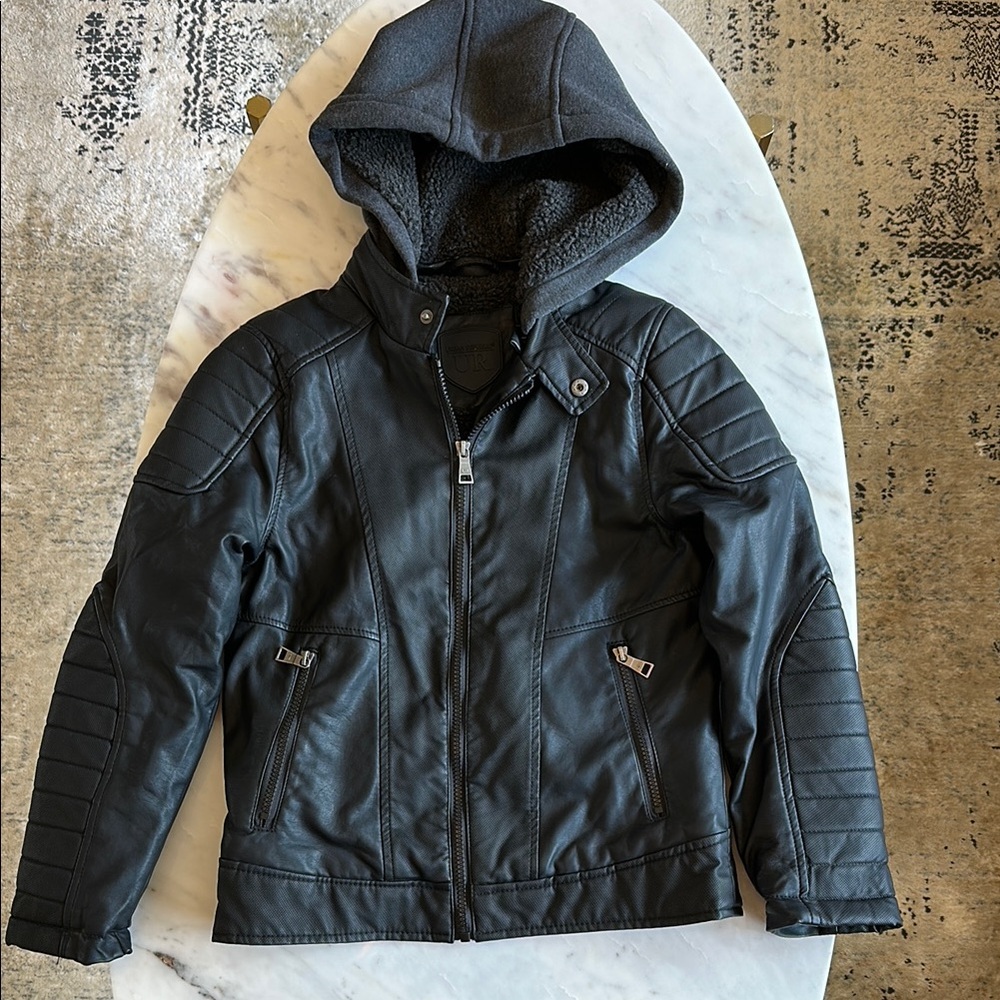 Urban Republic Black Faux Leather Jacket with Quilted Lining